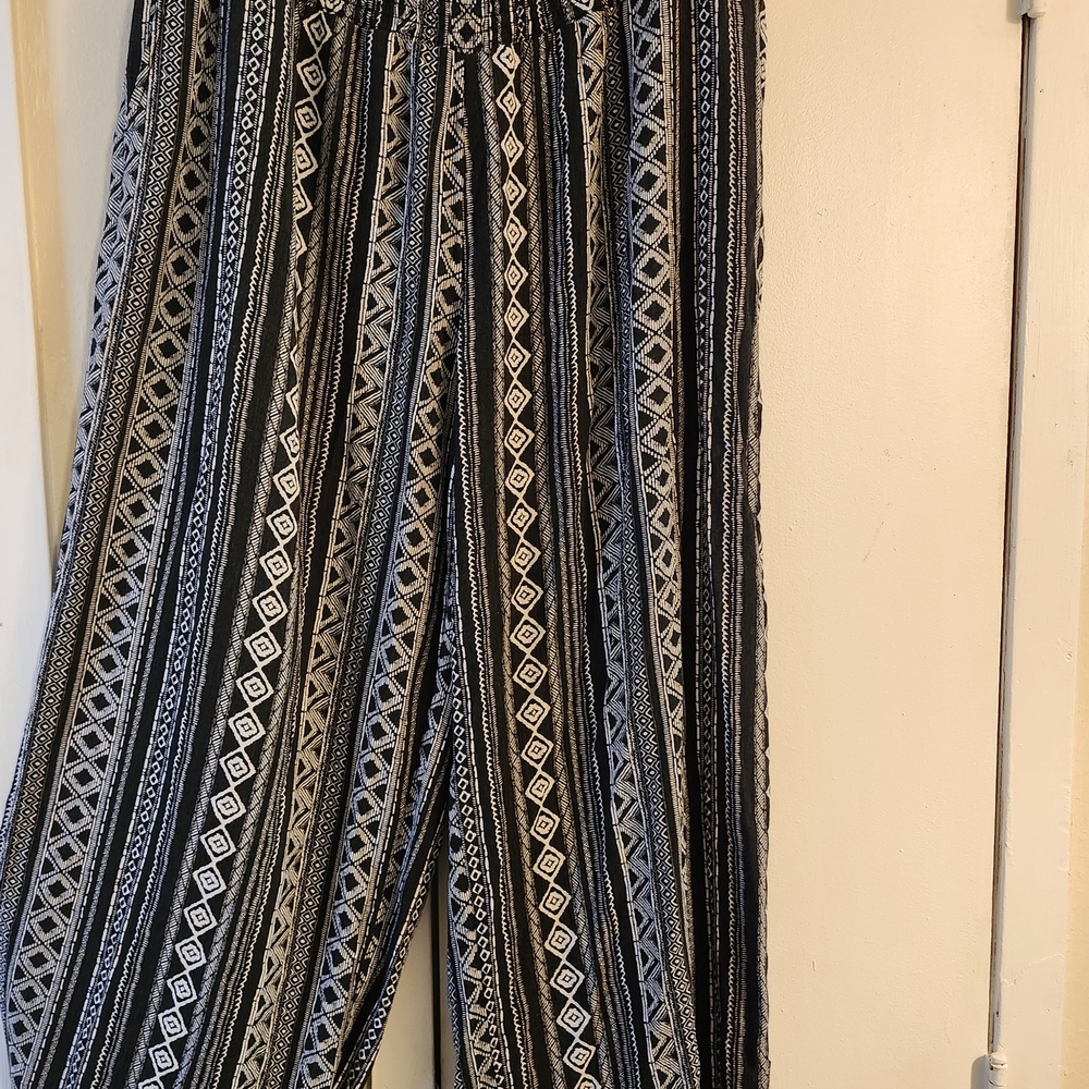 No Boundaries Black and White Geometric Wide Leg Pants